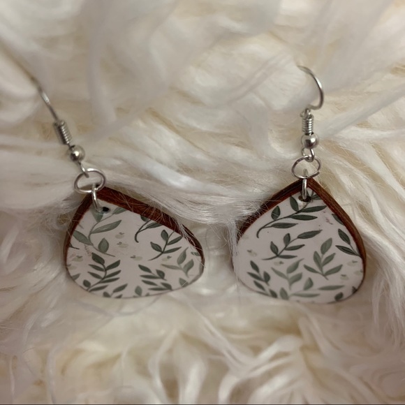 Handmade Teardrop Wooden Earrings - Picture 3 of 3